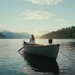 a couple in a boat on the water