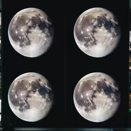 three pictures of the moon taken from inside