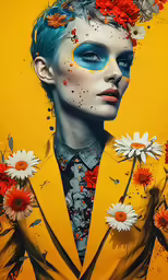 an image of a person in a yellow suit and flowers