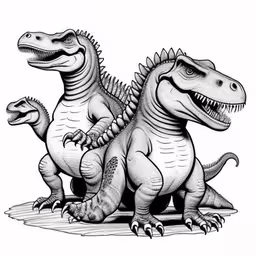 a couple of dinosaurs sitting next to each other,two alligators are depicted as one is facing the opposite direction