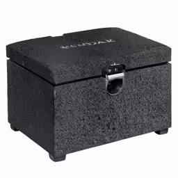 a black chest box with a lock