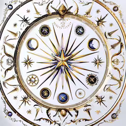 a close up view of the inside of a circular clock,an astronomical design of six planets in the solar system