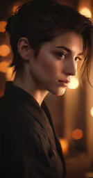 a woman with dark hair and black jacket