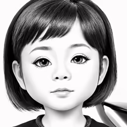 a cartoon character with dark hair and a necklace