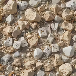 rocks and gravel on the ground that are different in shape
