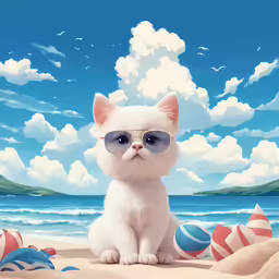 an image of a cat wearing shades sitting in the sand