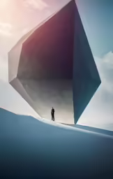 a person standing in a large gray object