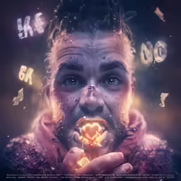 a man holding something up in his mouth