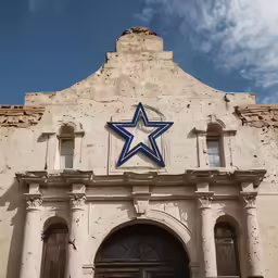 the building has a blue star on it