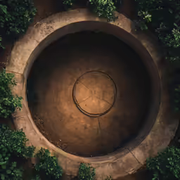 an overhead view of the base of a concrete circle