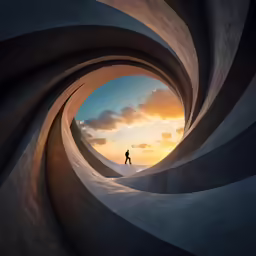 the man stands in a large concrete tube
