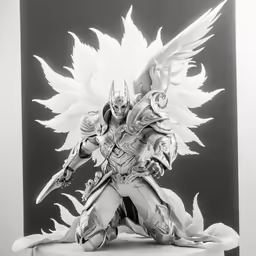 the statue in black and white is displaying a large figure