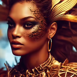 woman with a metallic pattern on her face