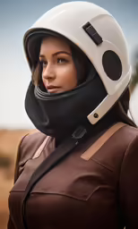 the woman in a leather suit and helmet is posing for a photo