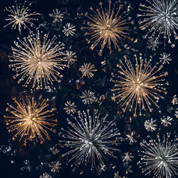 a collection of different color fireworks
