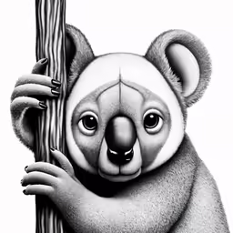 a koala on tree is looking at the camera