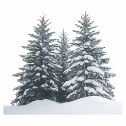 a white background with three trees covered in snow