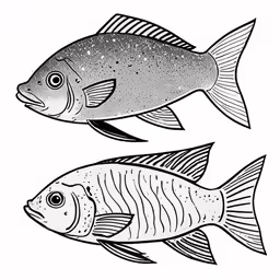 two fish with black and white lines