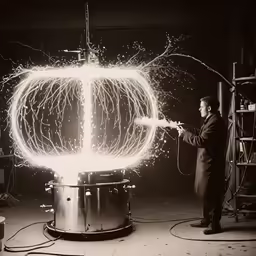 a man using an industrial blow gun with a circular object