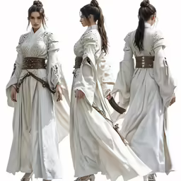 four women dressed in medieval clothing walking in a line