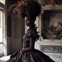 an african american fashion designer poses in a vintage gown
