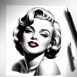 a drawing of a beautiful woman in black and white