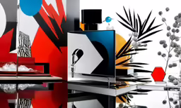 the interior of a home has modern art on it