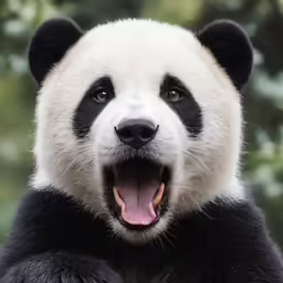 the panda is making a face and displaying its tongue