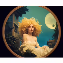 a woman with long hair looking out of a window