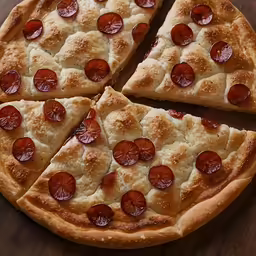 a pizza cut into slices on a table
