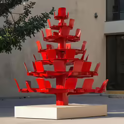 a sculpture with several red pieces on top of it