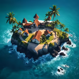 an island made out of water with palm trees on top