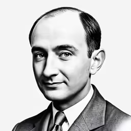 a black and white photo of a man in a suit