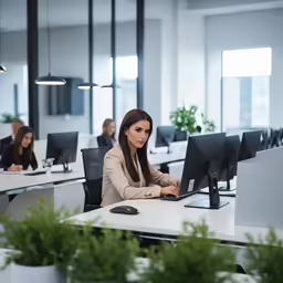 this is an office with two woman using computers