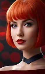 a close up shot of a red haired woman with bright makeup