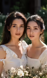 a couple of women are wearing white dresses