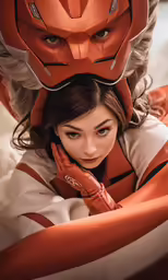 a girl in a robot suit laying down