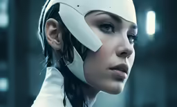 an art work, possibly a woman wearing an artificial helmet