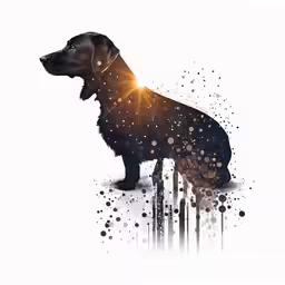 the illustration is in the style of a dog with a bright light on its face