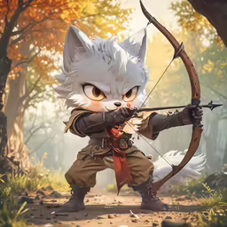 a cat with a bow and arrow in its mouth