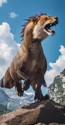 a brown and white animal on a rocky outcrop