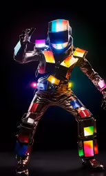 a robot made out of different color cubes