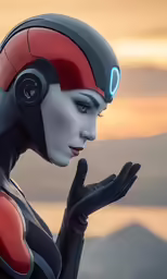 a woman with earphones in a scifit style environment