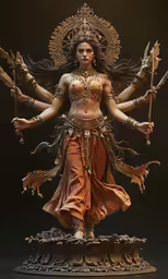 a woman statue in bronze with intricate jewelry and arms