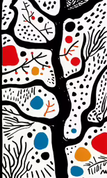 the artwork is in bright blue, red and black