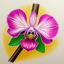an orchid drawing with colored pencils on white paper,an image of a drawing of a flower on paper