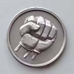 a silver disc with a black and white photo on it