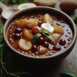 an outdoor meal is displayed in a bowl
