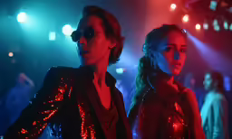 two women in disco wear on stage