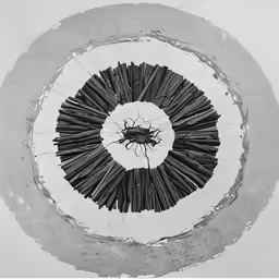 black and white abstract drawing on a paper circle